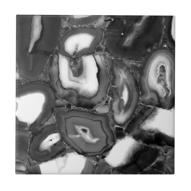 Abstract Black White agates geode  Tile (Front)