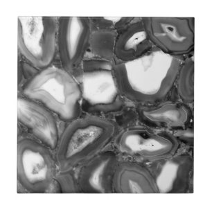 Abstract Black White agates geode  Tile