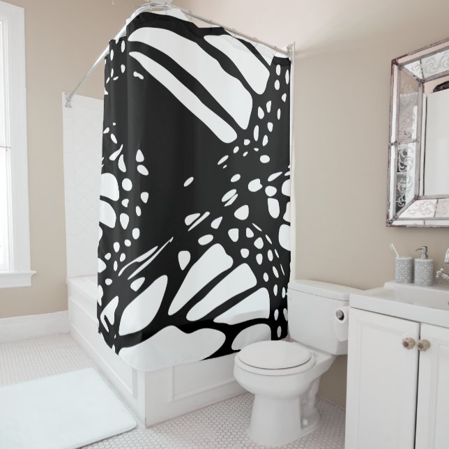 Abstract Black & White Butterfly Insect Wing Shower Curtain (In Situ)