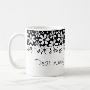 Abstract black white cartoon flowers floral design coffee mug
