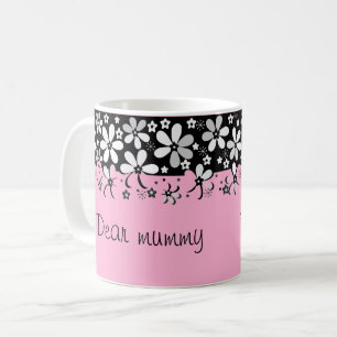 Abstract black white cartoon flowers floral design coffee mug