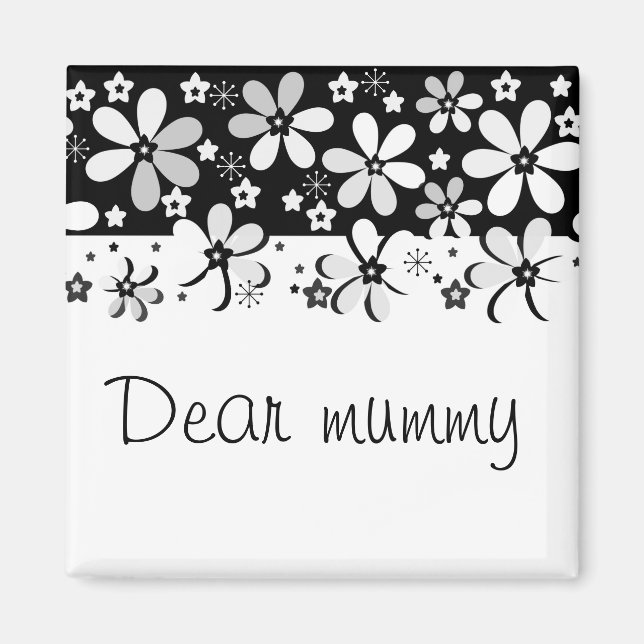 Abstract black white cartoon flowers floral design magnet (Front)