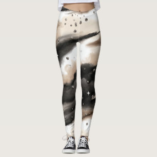Abstract Black White Champagne Leggings