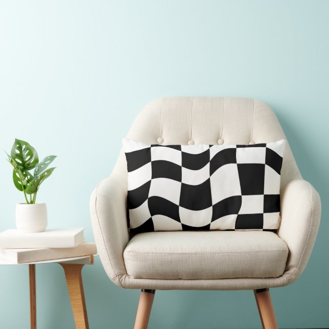 Abstract Black & White Chequered Lumbar Cushion (Chair)