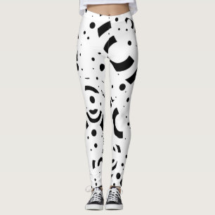 ABSTRACT BLACK WHITE CIRCLES DIGITAL ART LEGGINGS