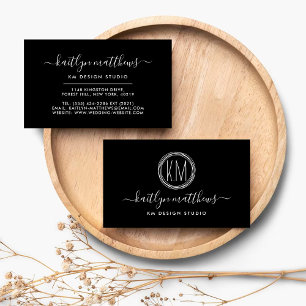 Abstract Black & White Circles Monongram Business Card