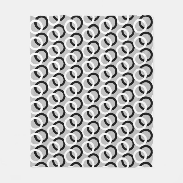 Abstract Black & White Circles on Light Grey Fleece Blanket (Front)