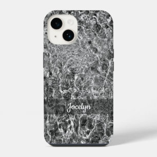 Abstract Black White Faux Marble Personalised Name iPhone 14 Case