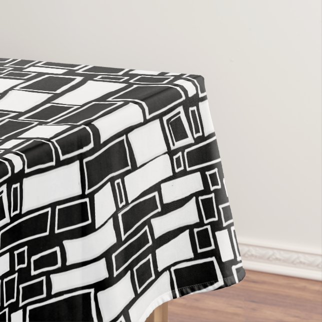 Abstract Black White Geometric Tile Tablecloth (In Situ)