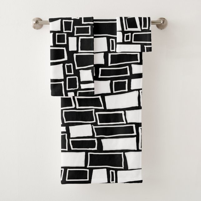 Abstract Black White Geometric Tiles Bath Towel Set (Insitu)