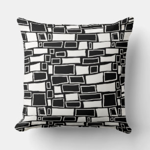 Abstract Black White Geometric Tiles Cushion