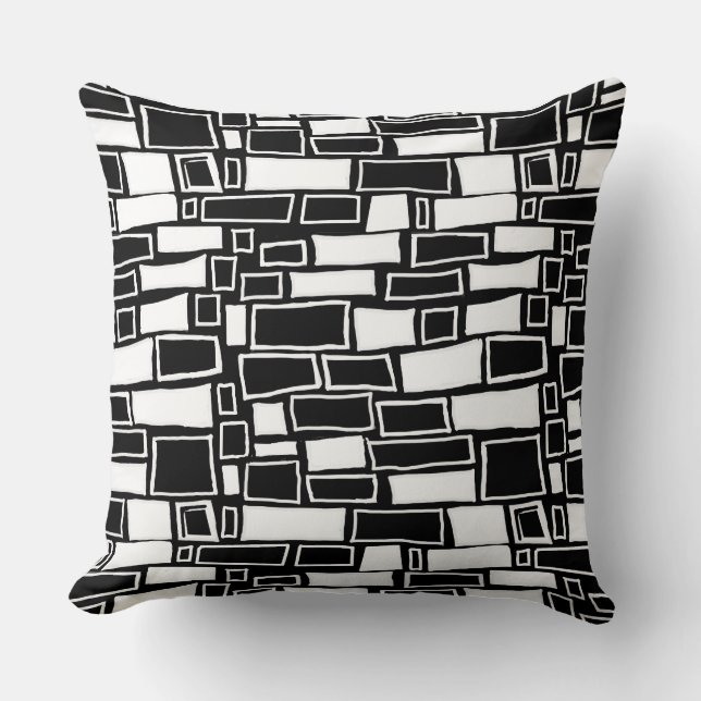 Abstract Black White Geometric Tiles Cushion (Front)