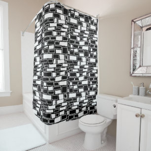 Abstract Black White Geometric Tiles Shower Curtain
