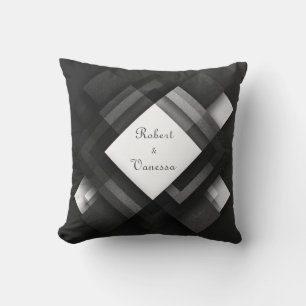 Abstract Black White Glitter Layered Diamond Cushion