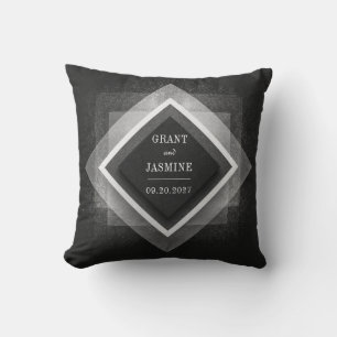 Abstract Black White Glitter Layered Diamond Cushion