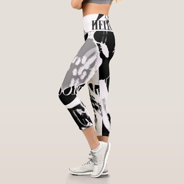 Abstract Black White Grey Capri Leggings (Left)