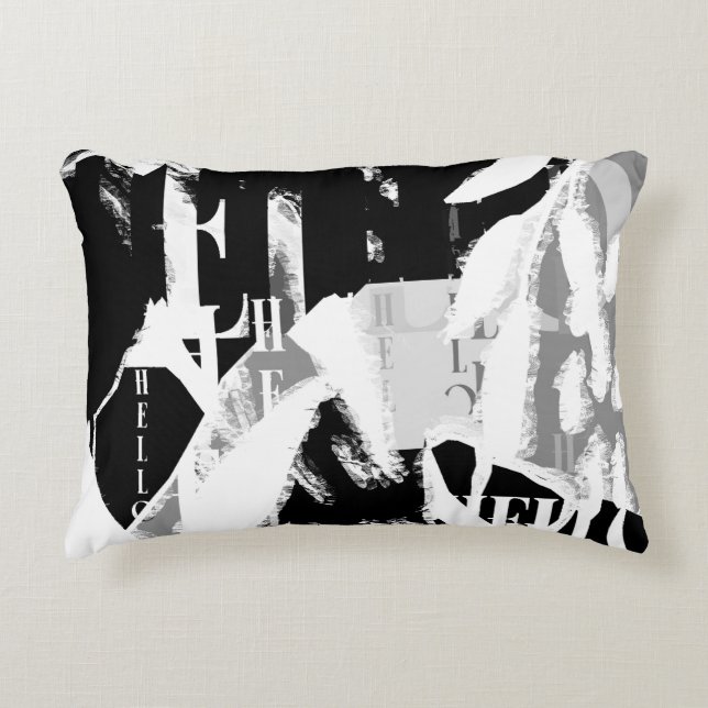 Abstract Black White Grey Decorative Cushion (Front)
