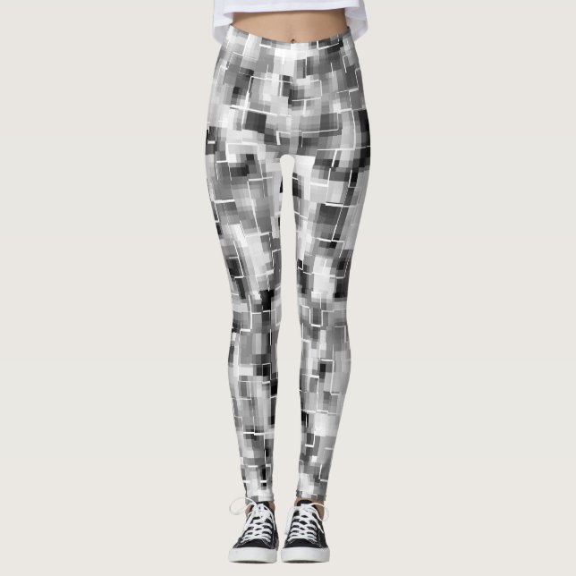 Abstract Black White Grey Leggings (Front)