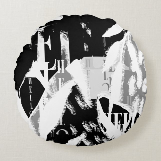 Abstract Black White Grey Round Cushion (Front)