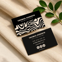 abstract Black white groovy script business card