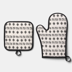 Abstract Black White Marks Oven Mitt & Pot Holder Set