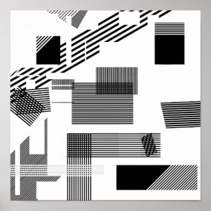 Abstract black white modern squares stripe pattern poster