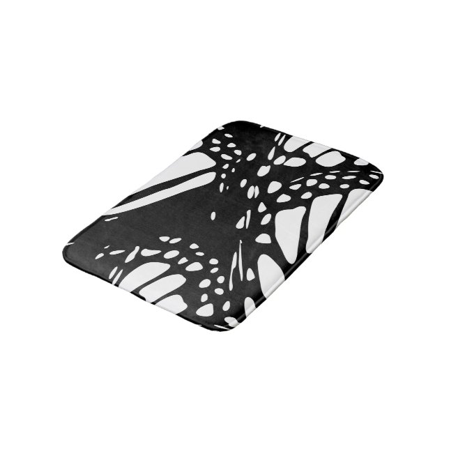 Abstract Black & White Monarch Butterfly Wing Bath Mat (Angled)