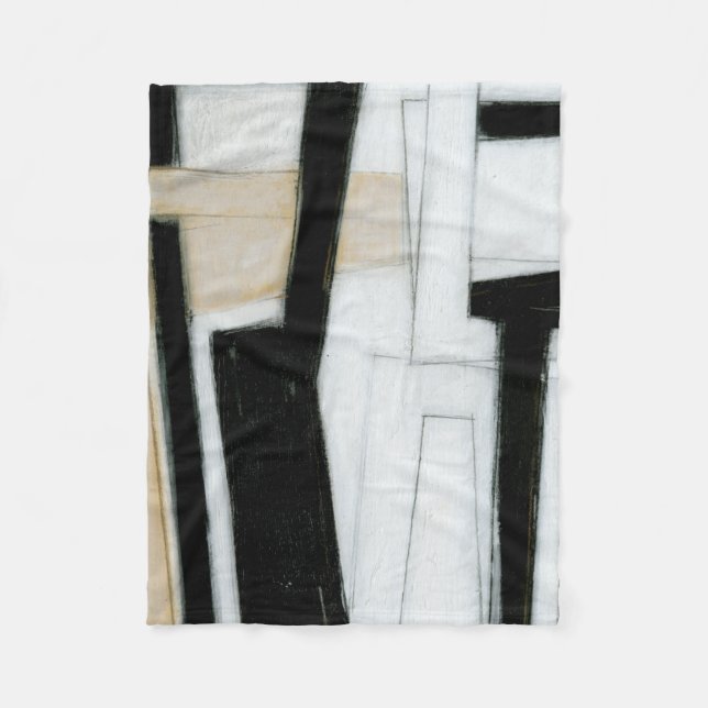 Abstract Black & White Painting Fleece Blanket (Front)