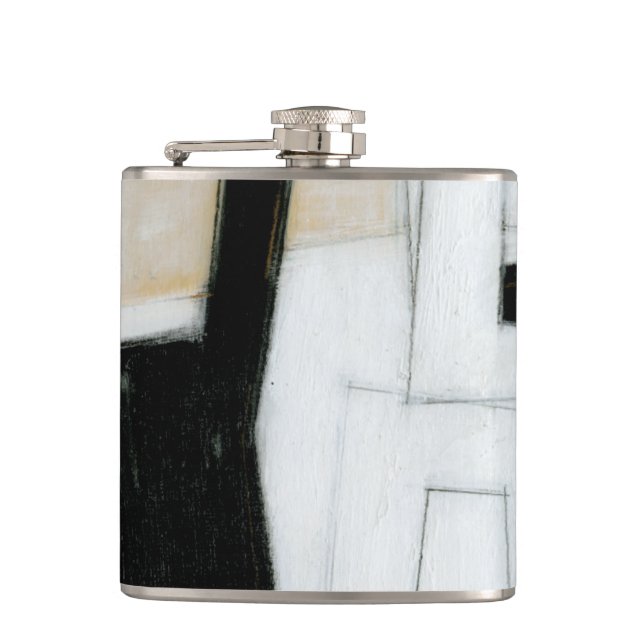 Abstract Black & White Painting Hip Flask (Front)