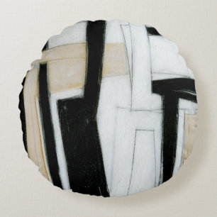 Abstract Black & White Painting Round Cushion