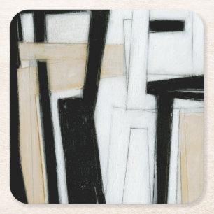Abstract Black & White Painting Square Paper Coaster