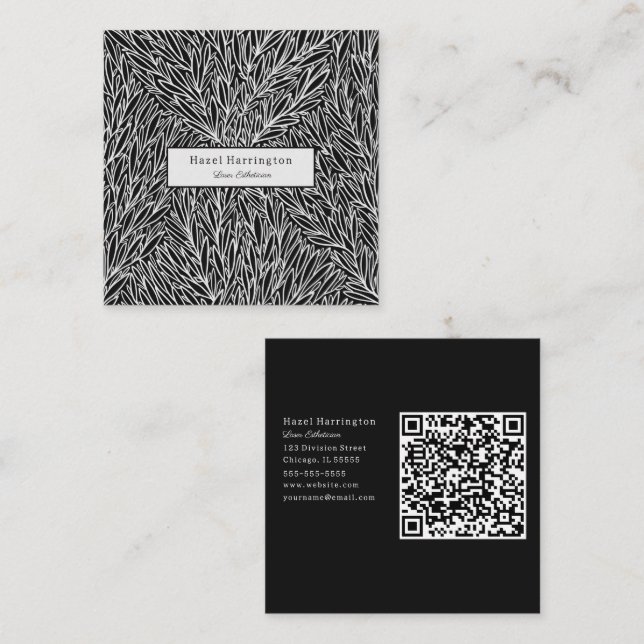 Abstract Black White QR Code Square Business Cards (Front/Back)