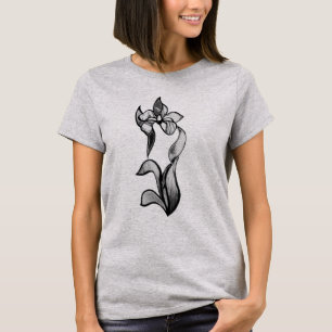 Abstract black white shine flowers on grey T-Shirt