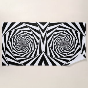 Abstract Black & White Spirals Art Beach Towel