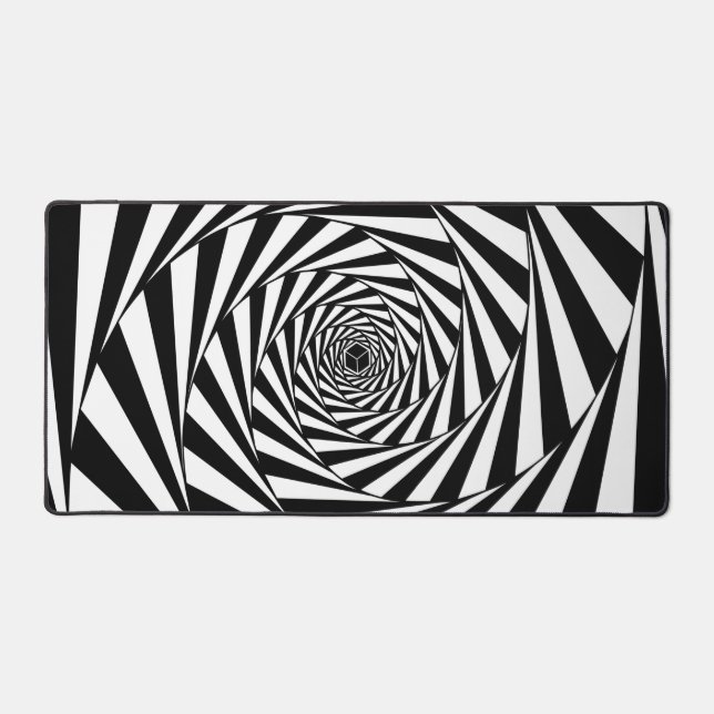 Abstract Black & White Swirl Spiral Stairway Art Desk Mat (Front)