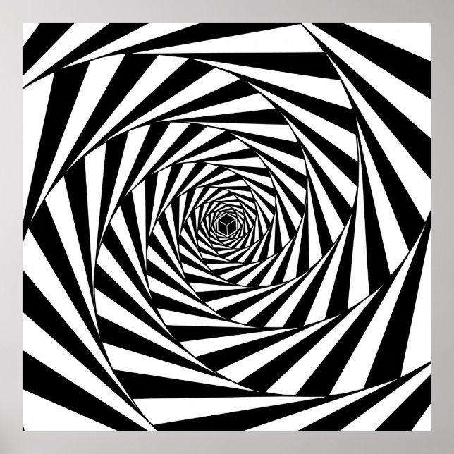 Abstract Black & White Swirl Spiral Stairway Art Poster (Front)