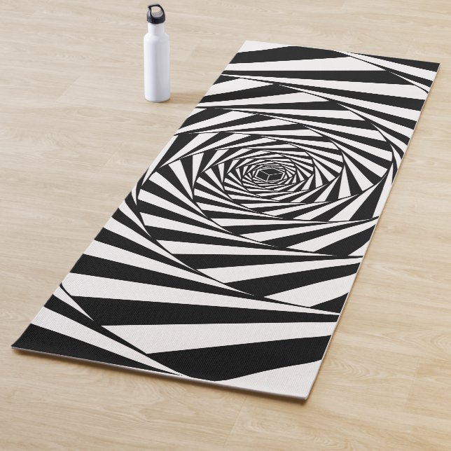 Abstract Black & White Swirl Spiral Stairway Art Yoga Mat (In Situ)