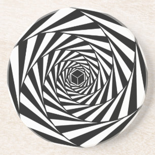 Abstract Black & White Swirl Spiral Stairway Coaster