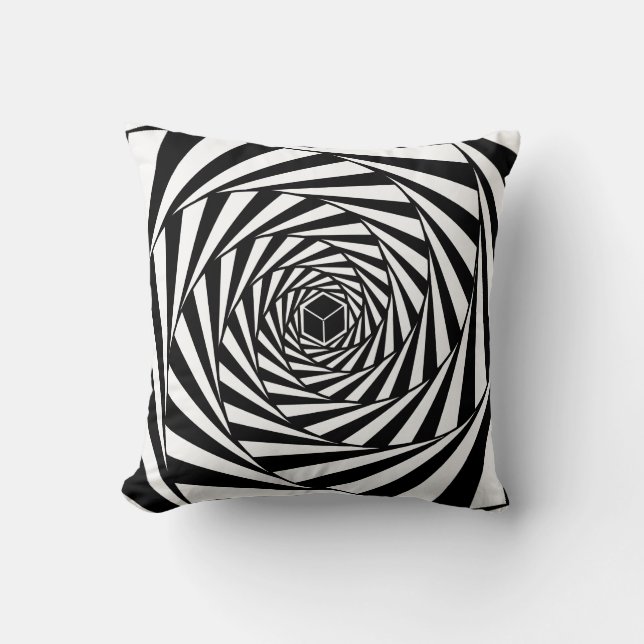 Abstract Black & White Swirl Spiral Stairway Cushion (Front)