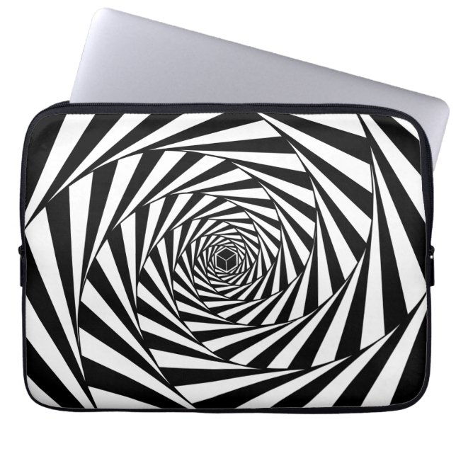 Abstract Black & White Swirl Spiral Stairway Laptop Sleeve (Front)