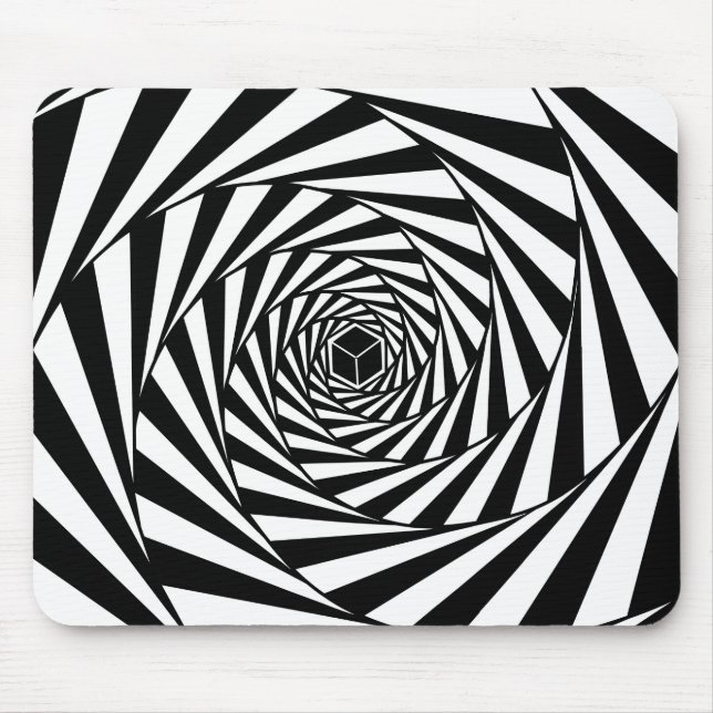 Abstract Black & White Swirl Spiral Stairway Mouse Pad (Front)