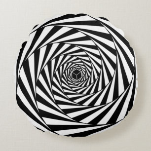 Abstract Black & White Swirl Spiral Stairway Round Cushion