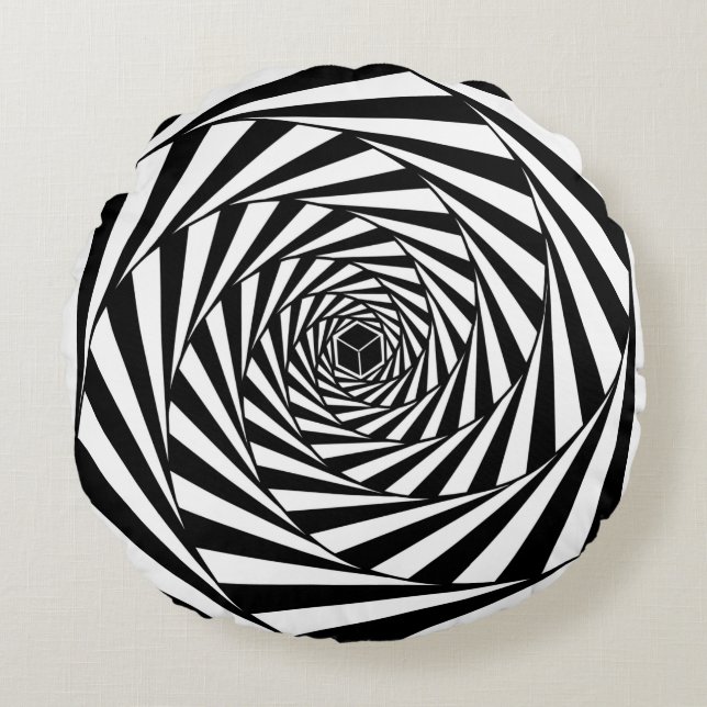 Abstract Black & White Swirl Spiral Stairway Round Cushion (Front)