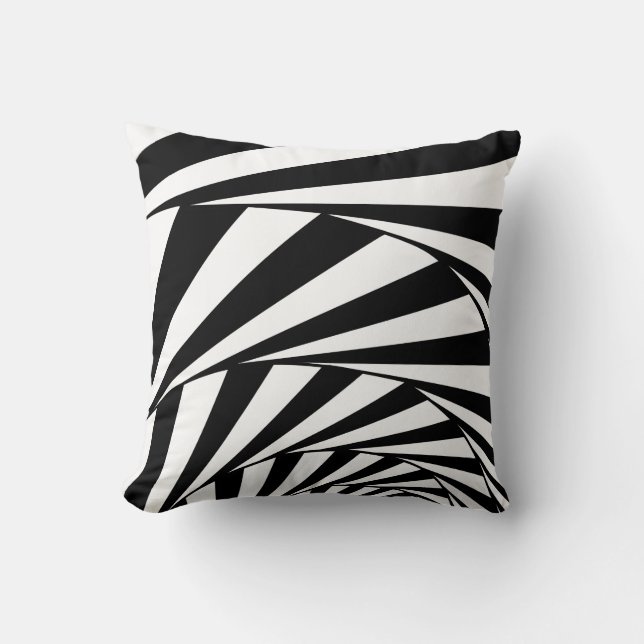 Abstract Black & White Swirl Spiral Waves Cushion (Front)