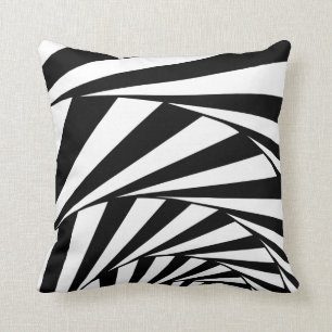 Abstract Black & White Swirl Spiral Waves Cushion
