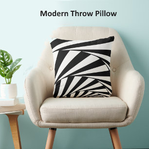 Abstract Black & White Swirl Spiral Waves Cushion