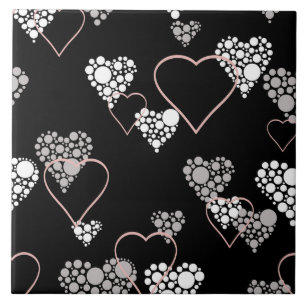 Abstract black white Valentines Day hearts love sh Ceramic Tile