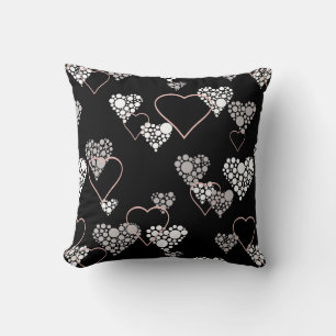 Abstract black white Valentines Day hearts love sh Cushion