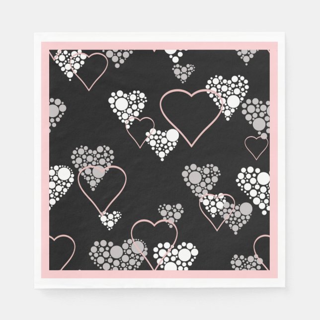 Abstract black white Valentines Day hearts love sh Napkin (Front)