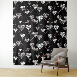 Abstract black white Valentines Day hearts love sh Tapestry